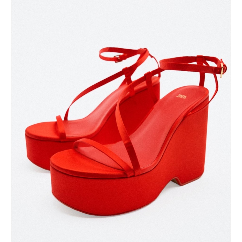 New Zara! Cunky Satin Wedge Sandals